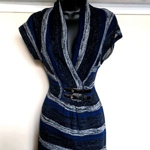 Black, Grey, Blue Short Sleeved Sweater Dress